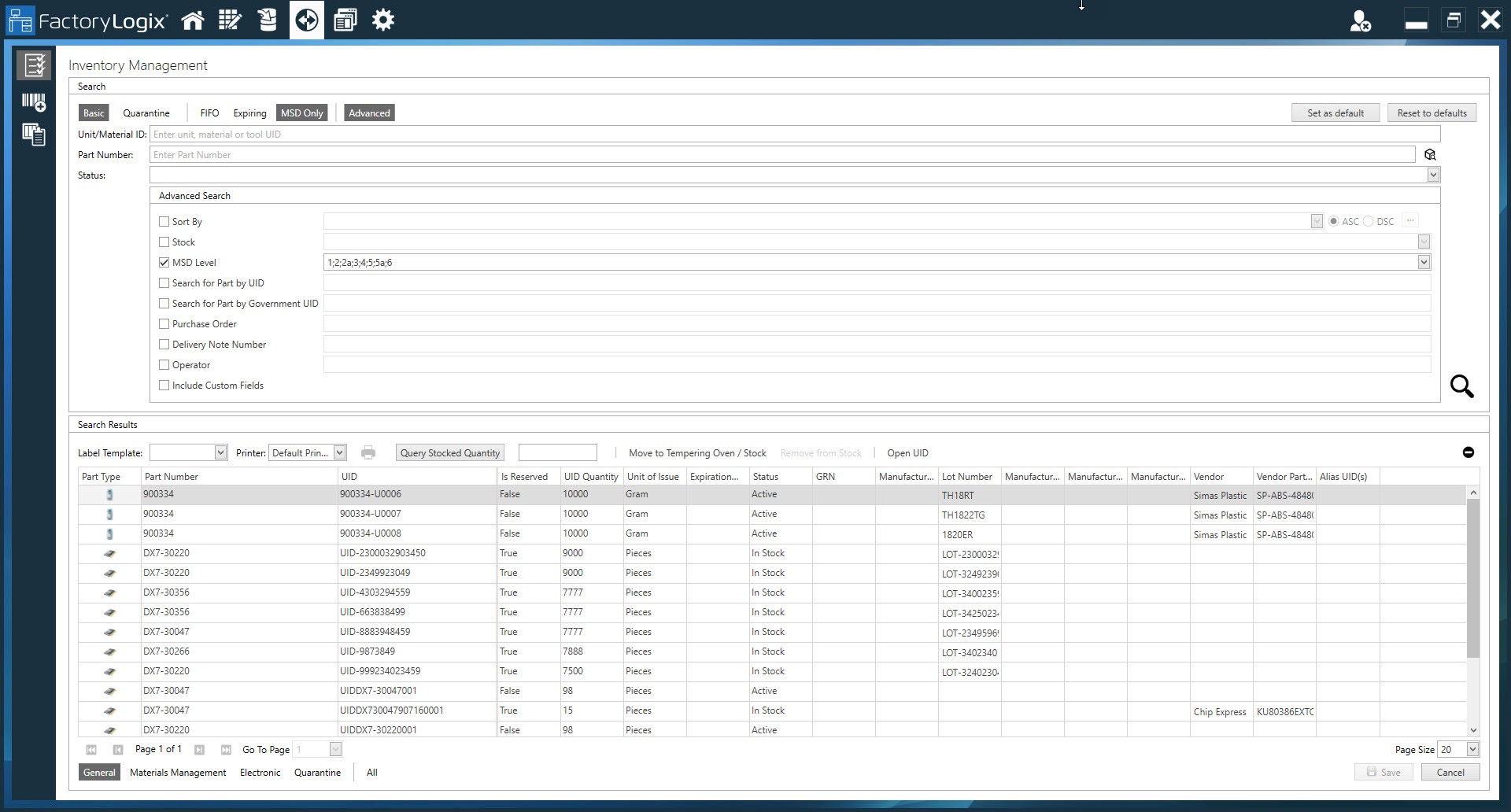 Set MSD properties against a part number