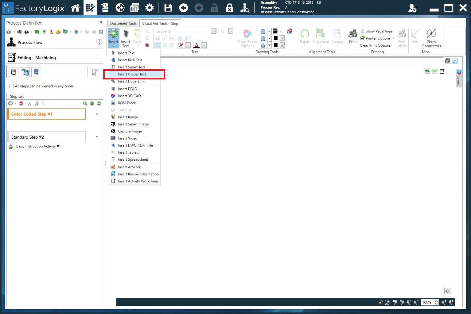 Insert Global Text command - Visual Aid Tools tab