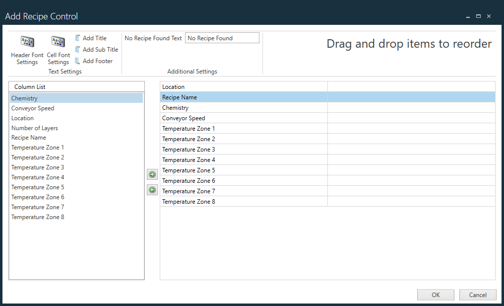 Add Recipe Control dialog