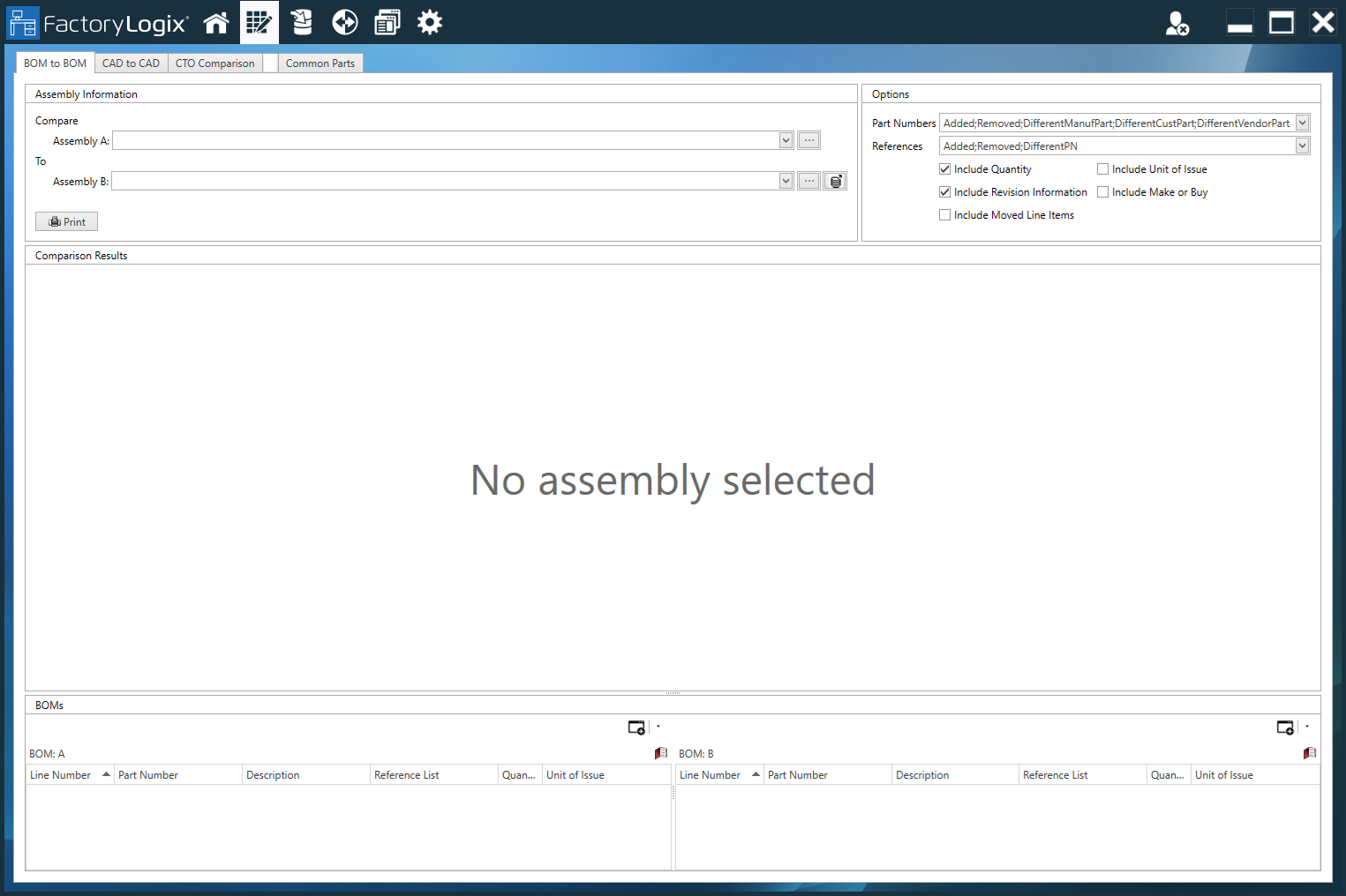 Initial Product Comparisons window