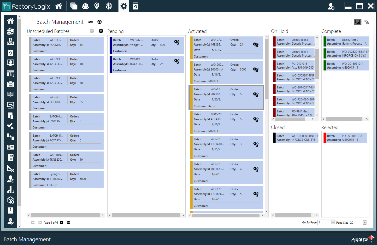 Batch Management window