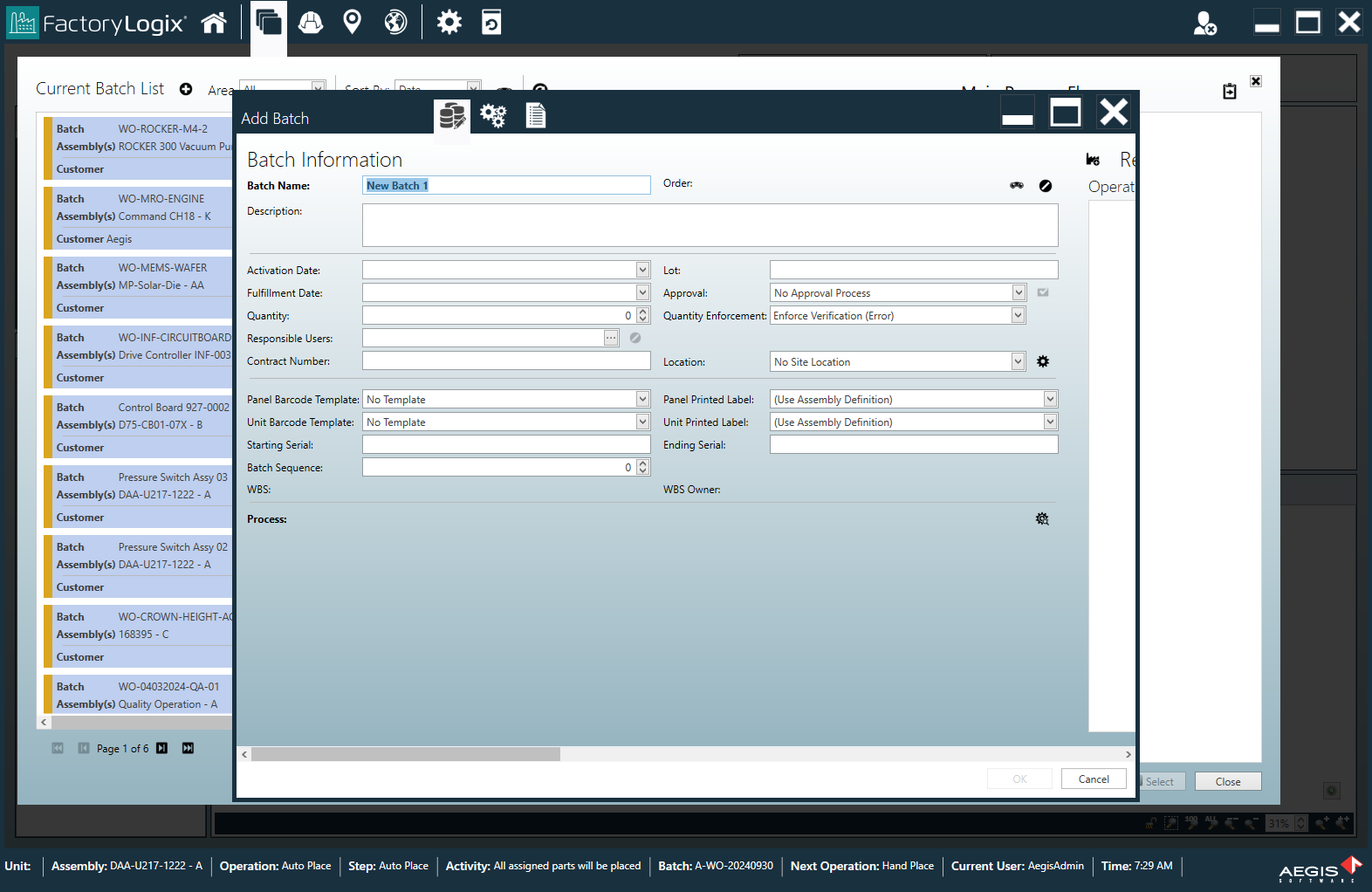 Add Batch dialog