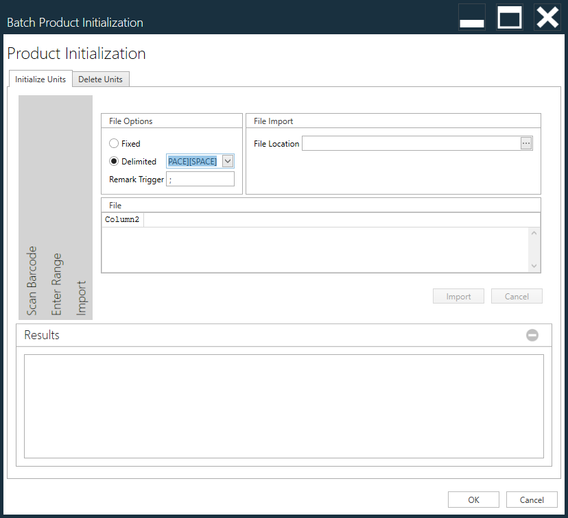 Batch Product Initialization dialog