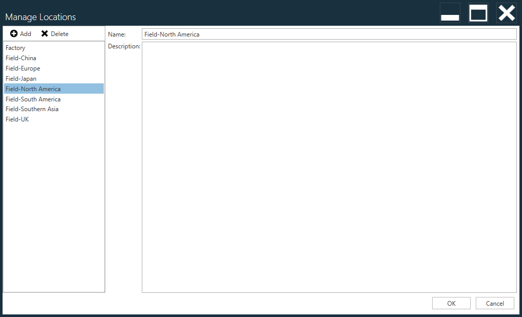 Manage Locations dialog