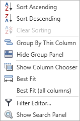Column editing commands in the Change Product window