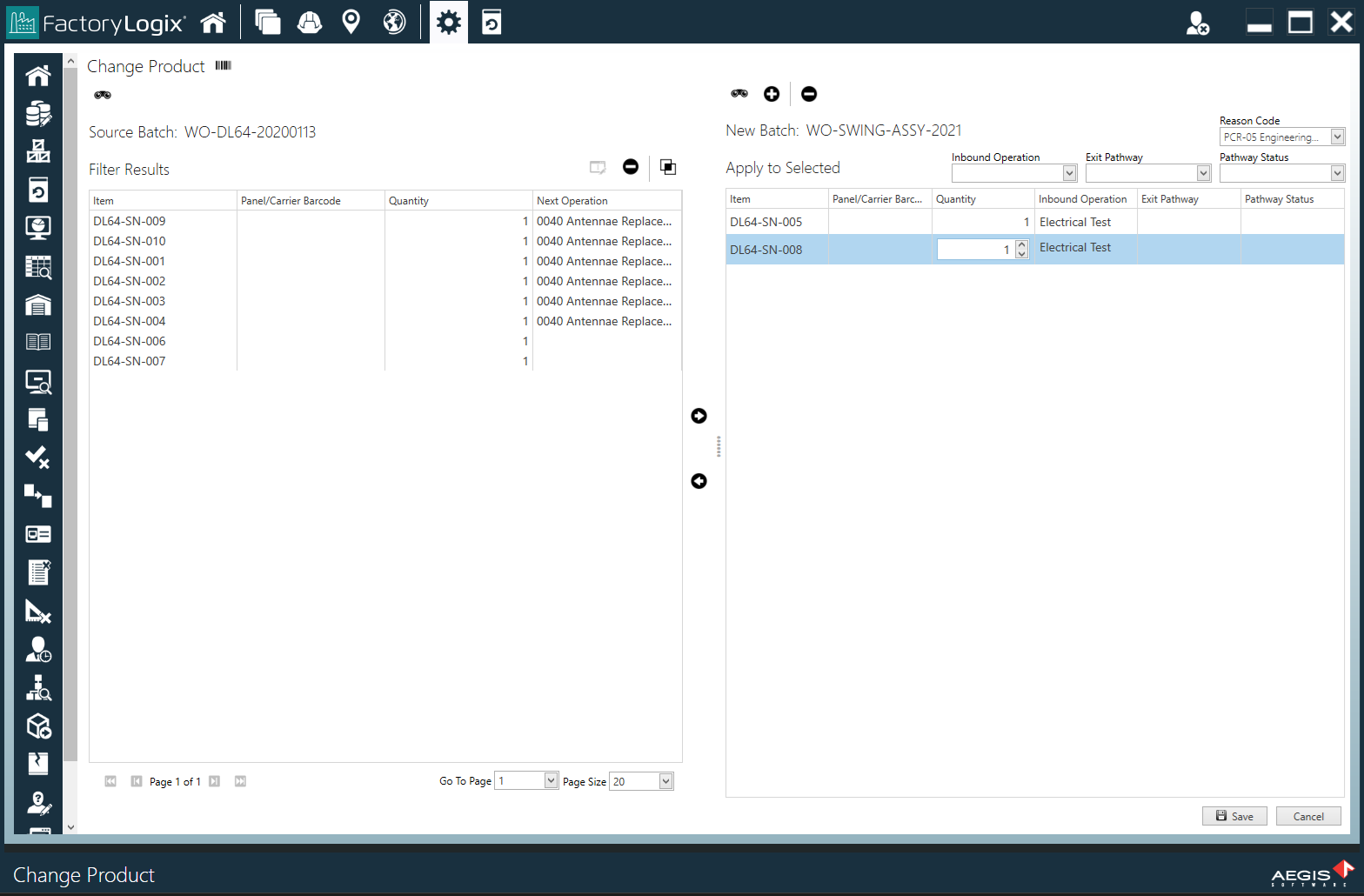 Destination batch - Electrical Test inbound operation