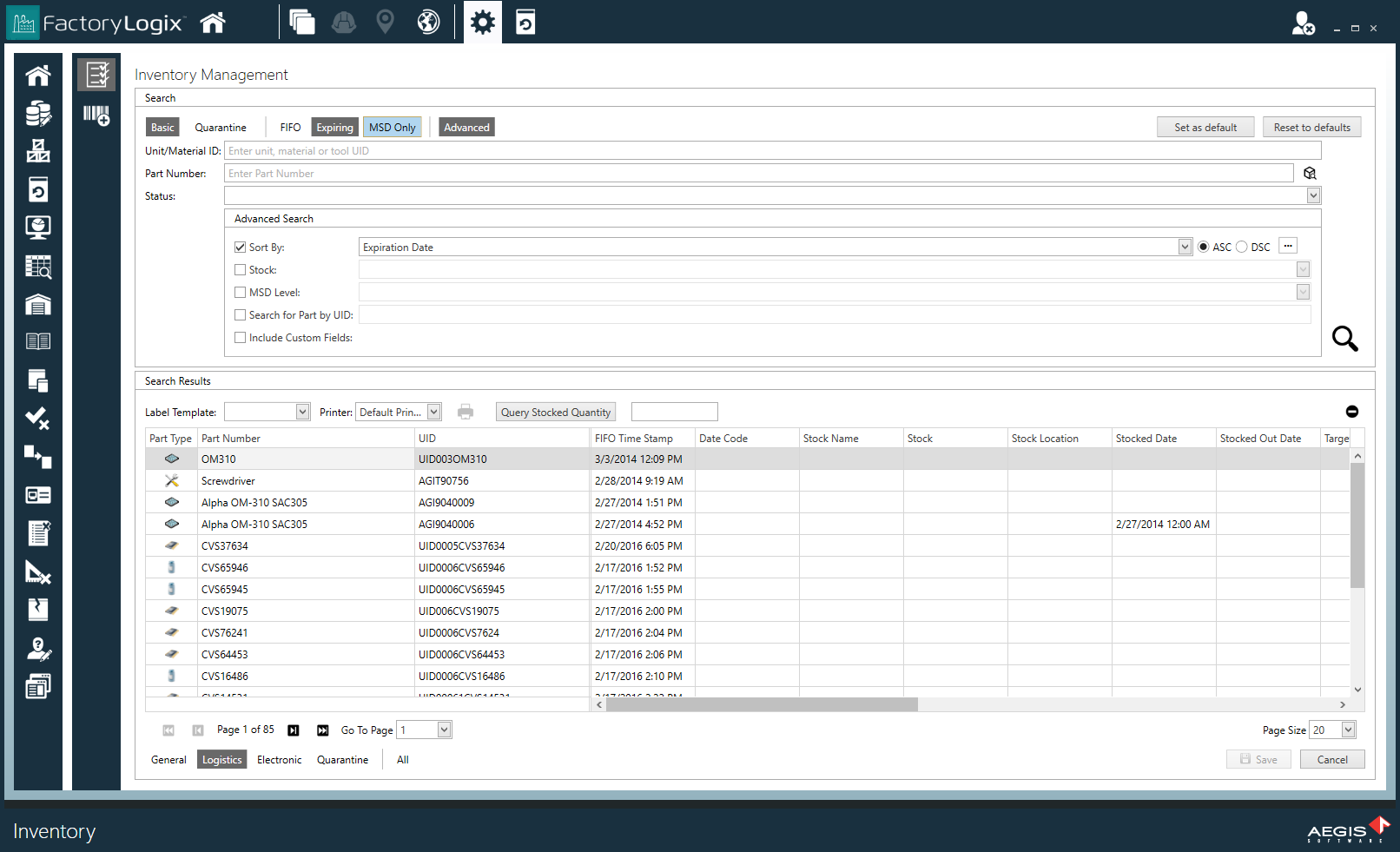 Inventory Management window