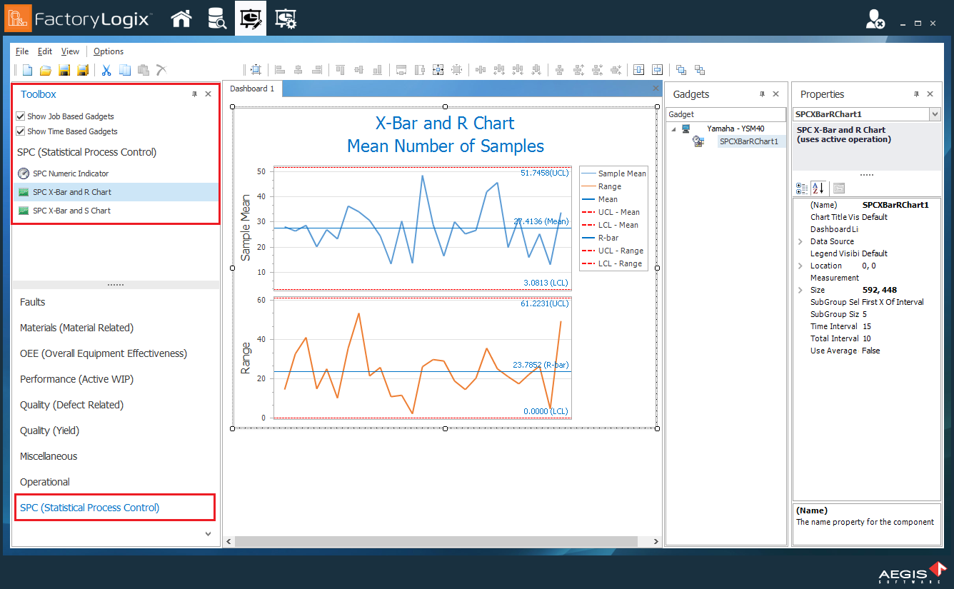 SPC category options for creating XBar charts