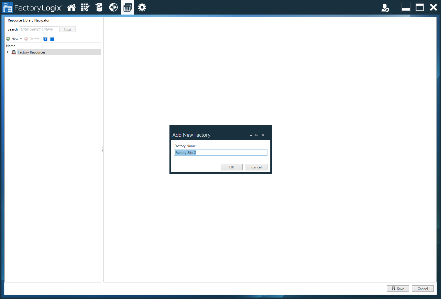 Add New Factory dialog