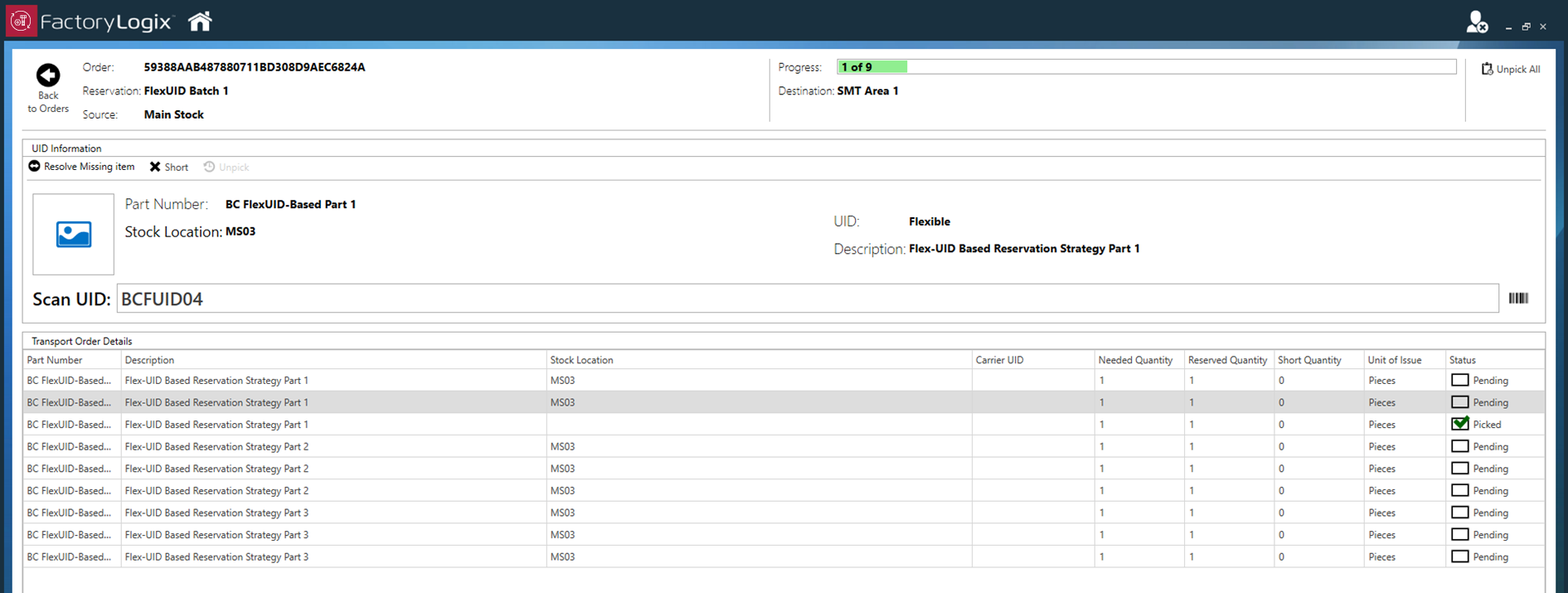 Flexible UID based picking