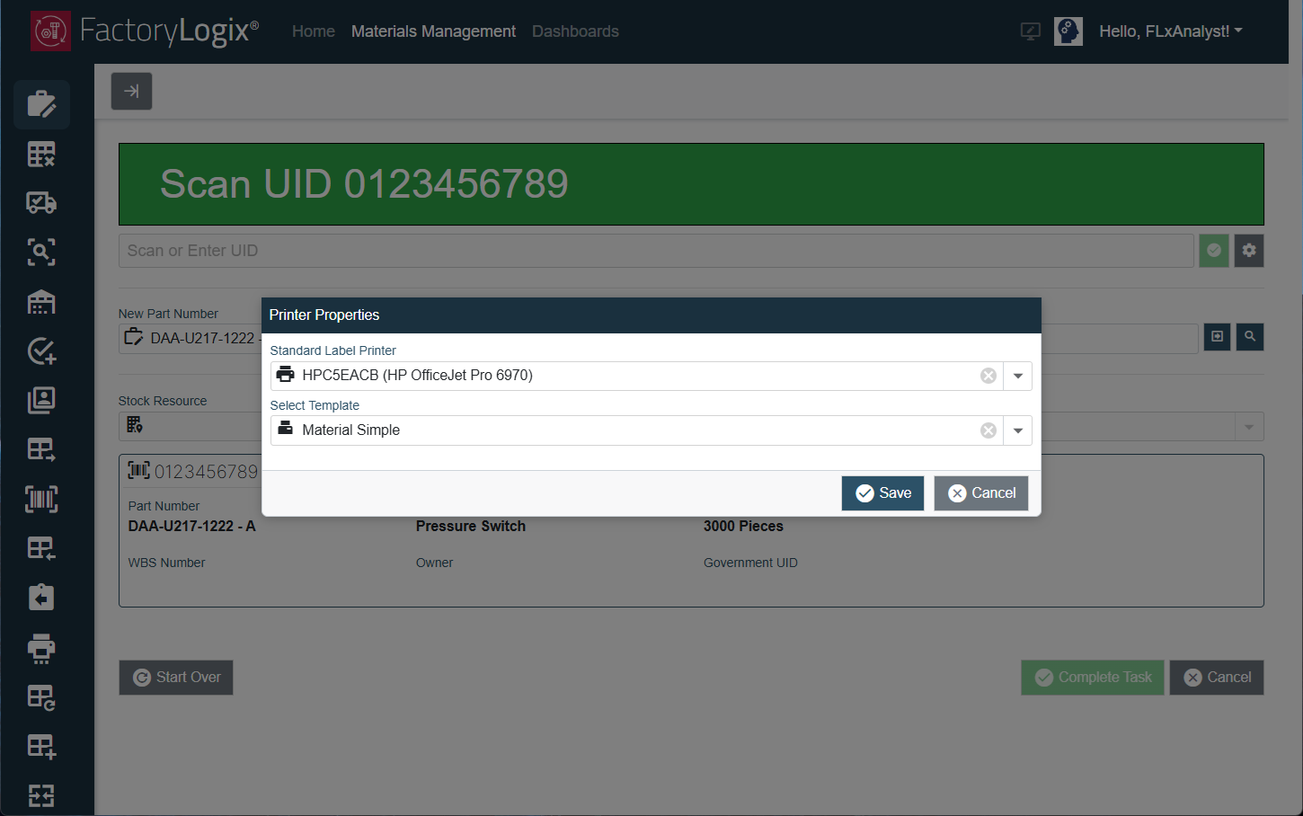 Printer Properties dialog