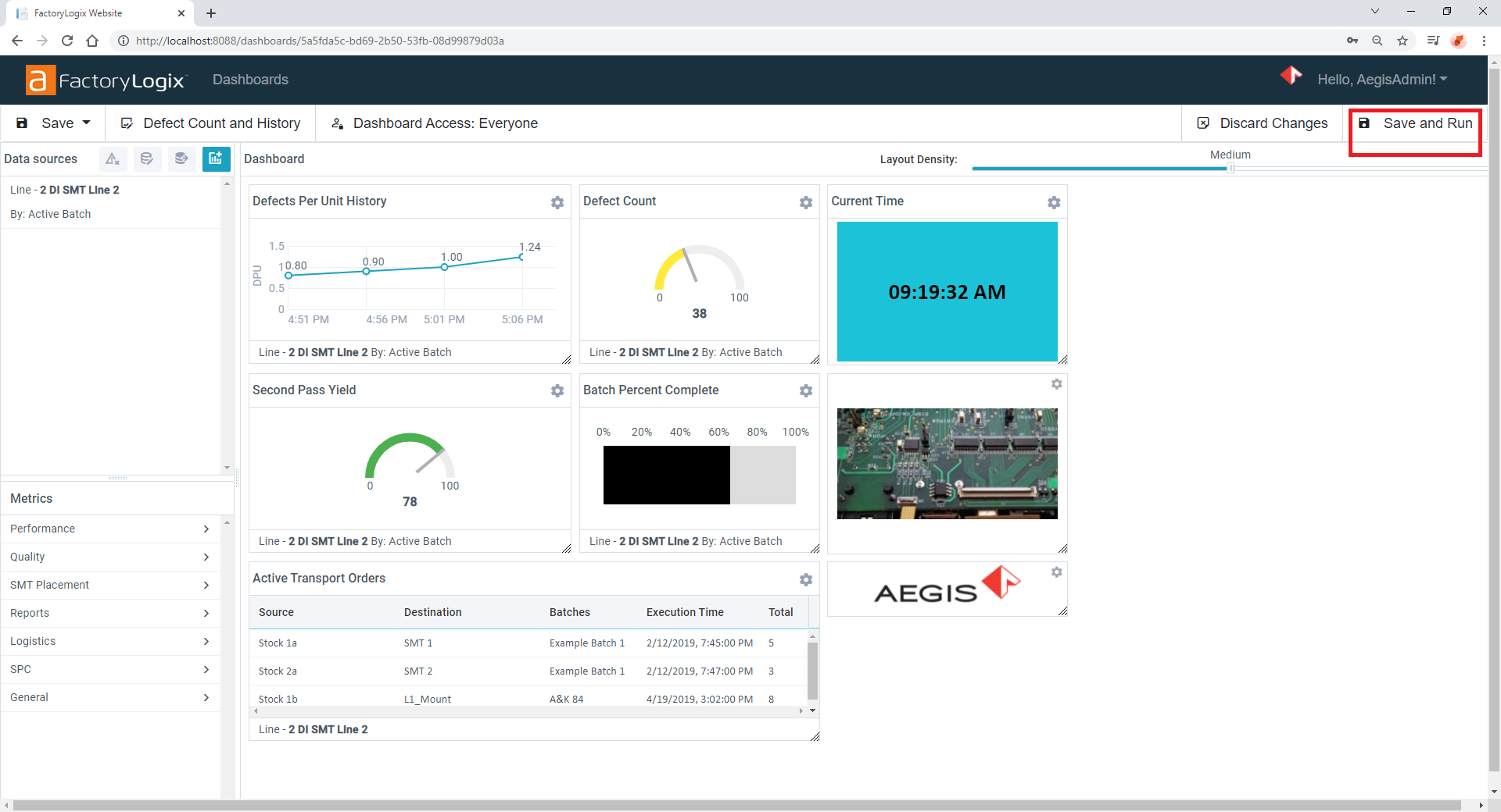 Select Save and Run to run a dashboard