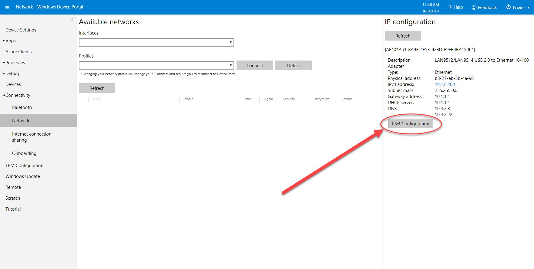 Network - Windows Device Portal