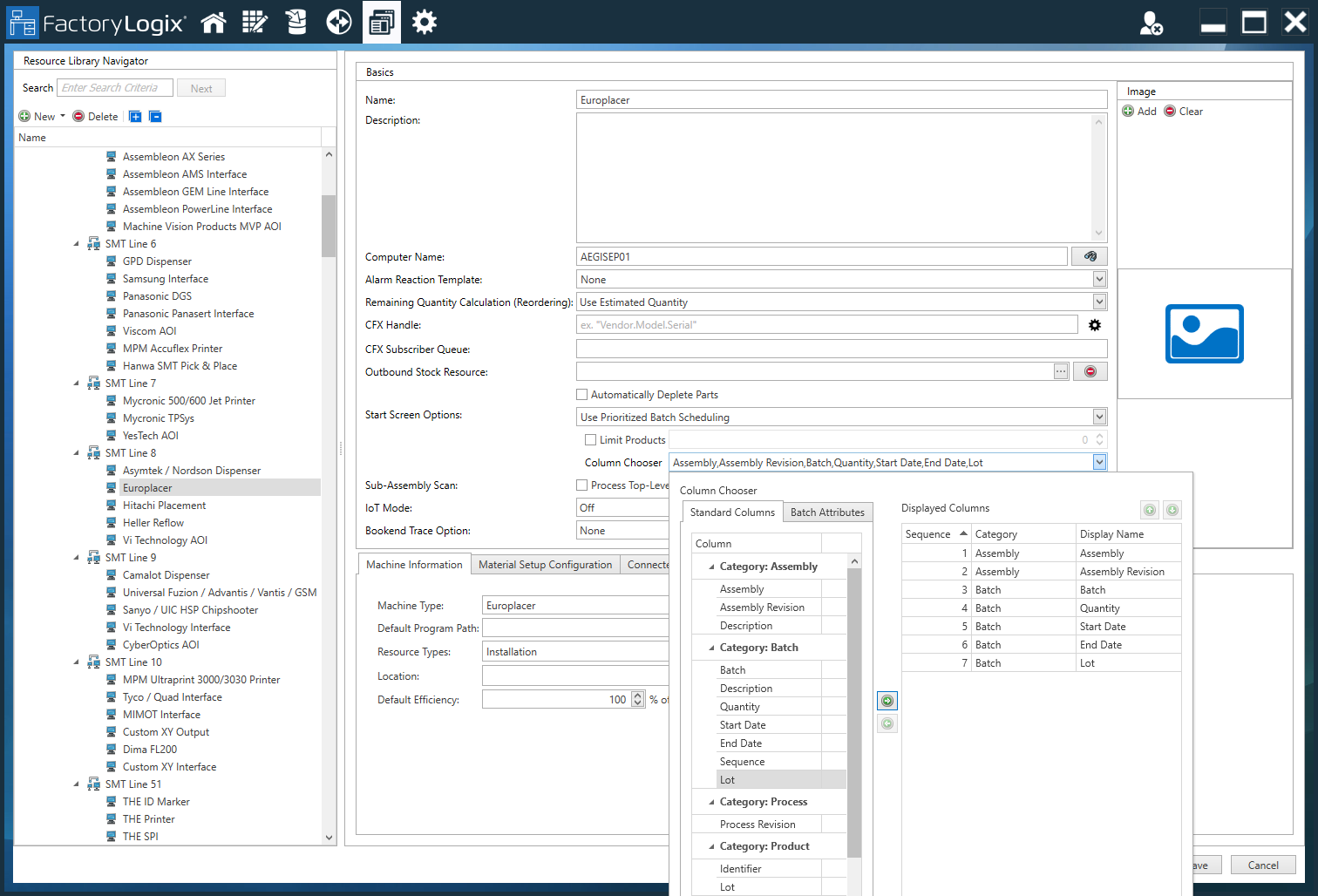 Column Chooser in Resource Library Navigator window