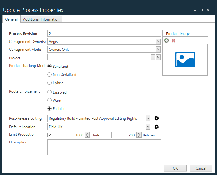 Update Process Properties dialog