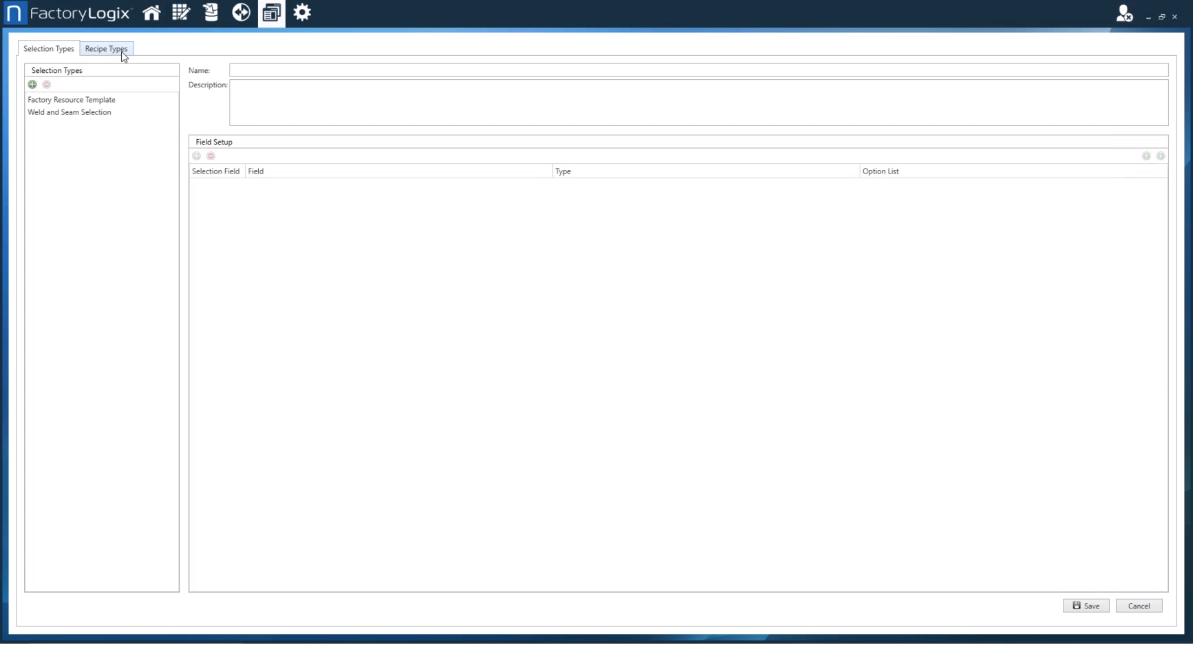 Selec tion Types tab for an operation