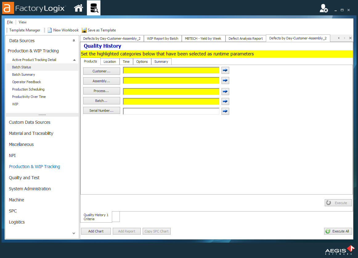 Runtime parameters you select become highlighted categories