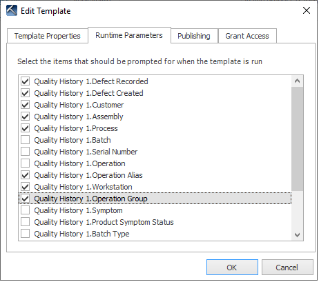 Runtime Parameters tab options
