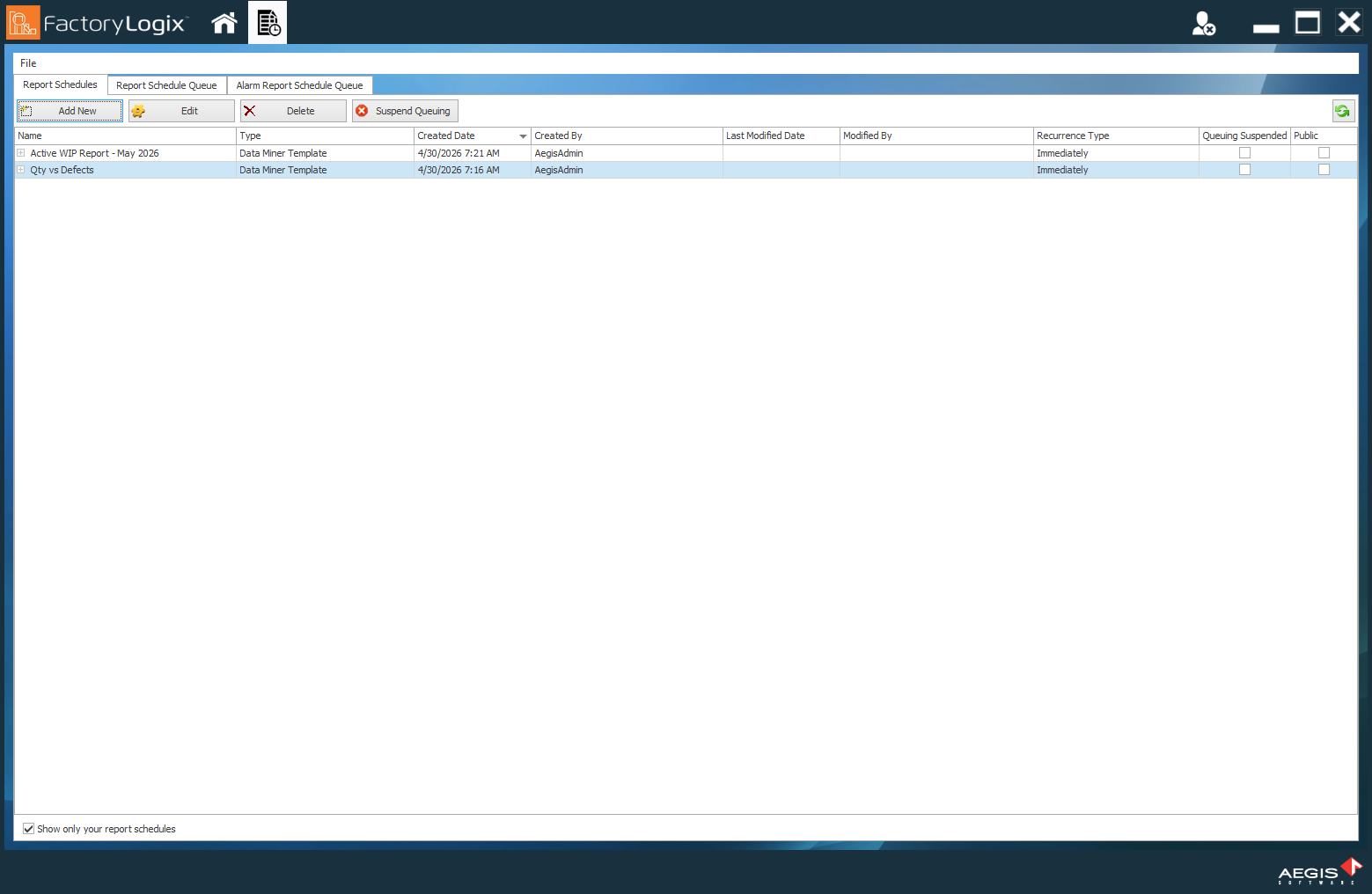 Report Schedules tab