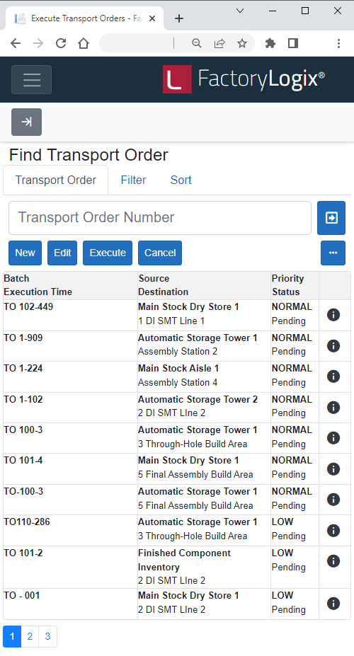 Transport Order window