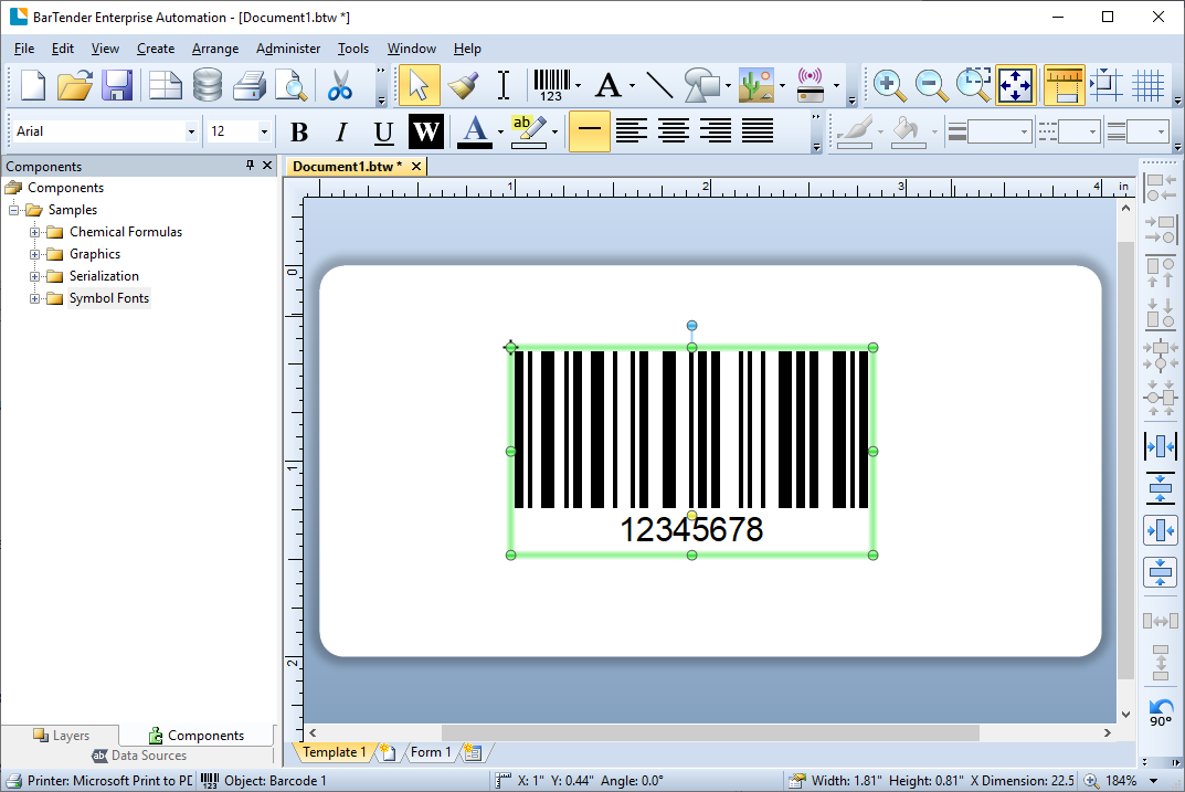 BarTender - resize barcode image