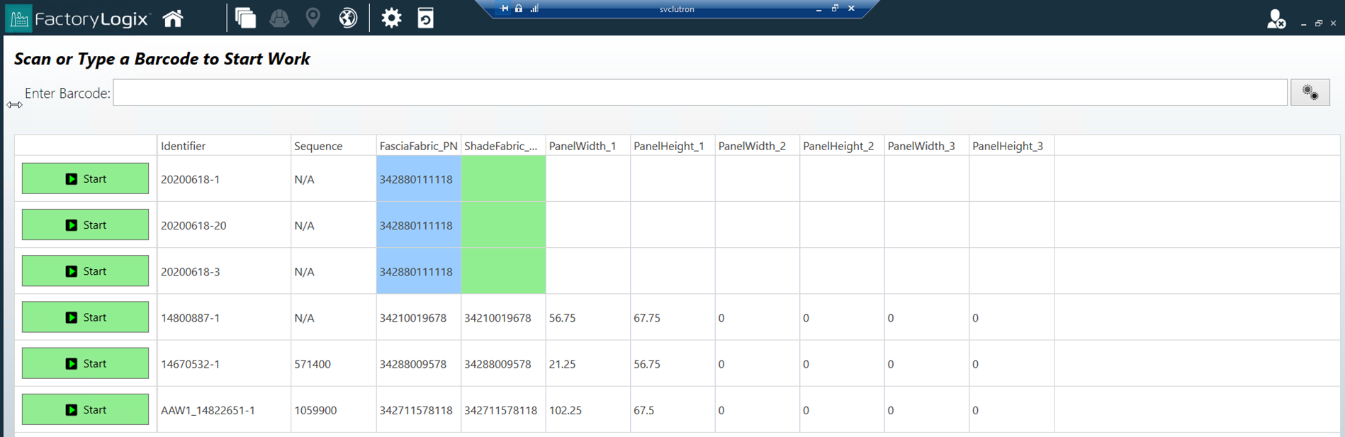 Start Screen in FactoryLogix Operations