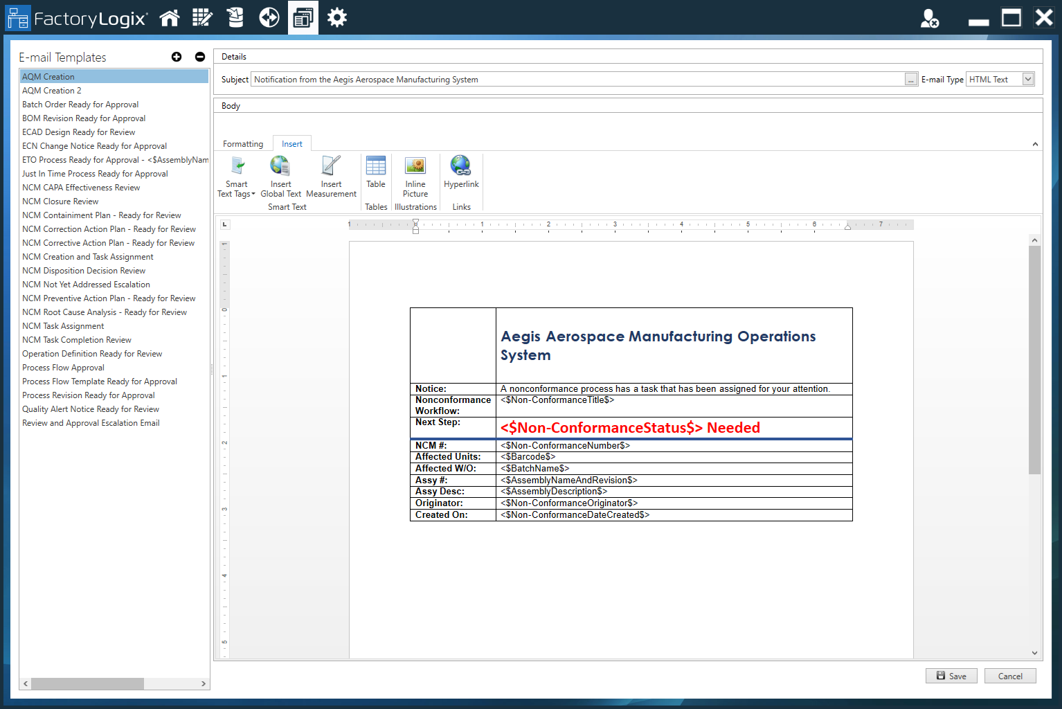 E-mail Templates Library window