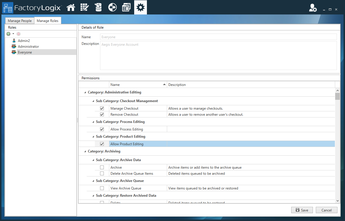 Manage Roles tab - default user role