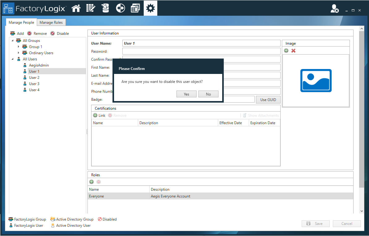 Disable users or groups