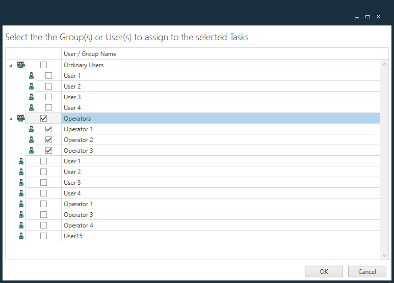 Select groups or users for tasks