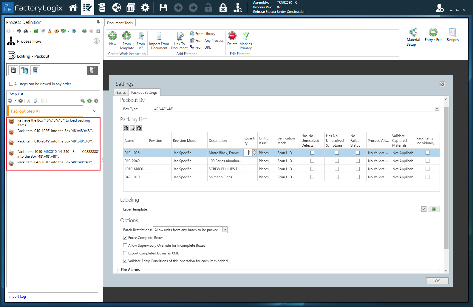 Packout Step - Auto Activities added