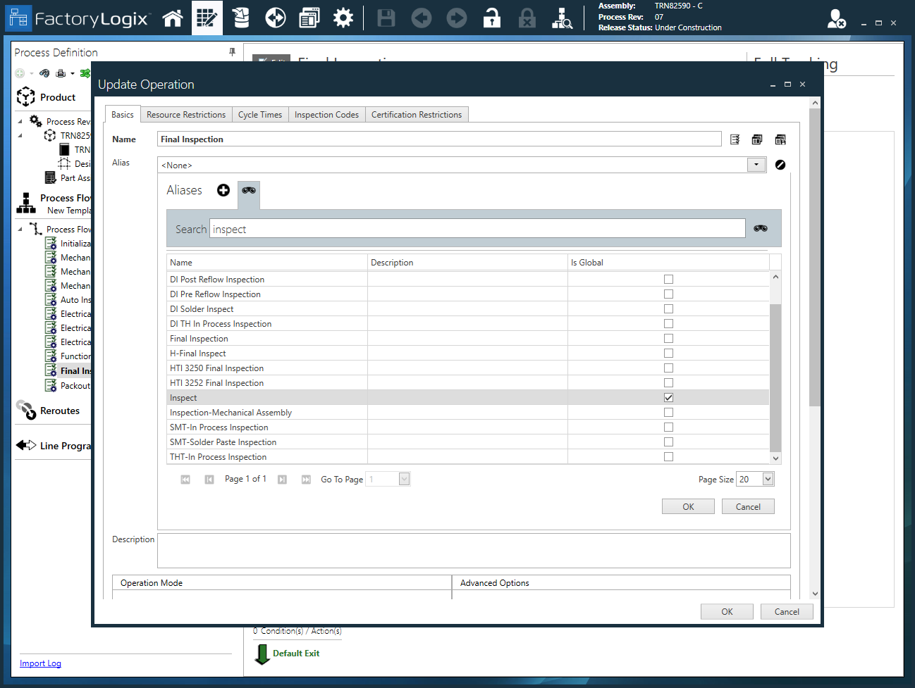 Operation Properties dialog - Global Operation Alias