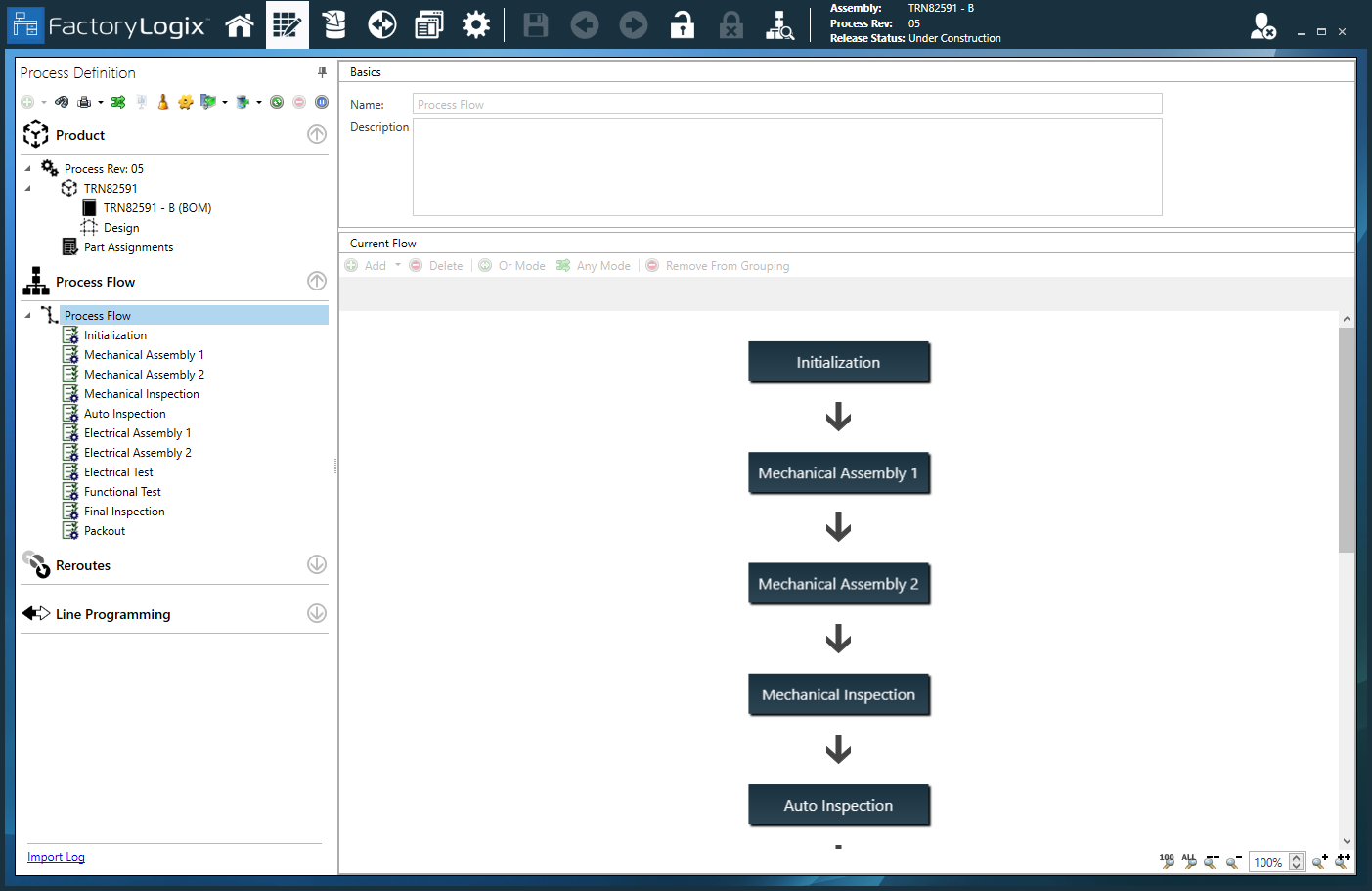 New assembly revision in the Process Definition window