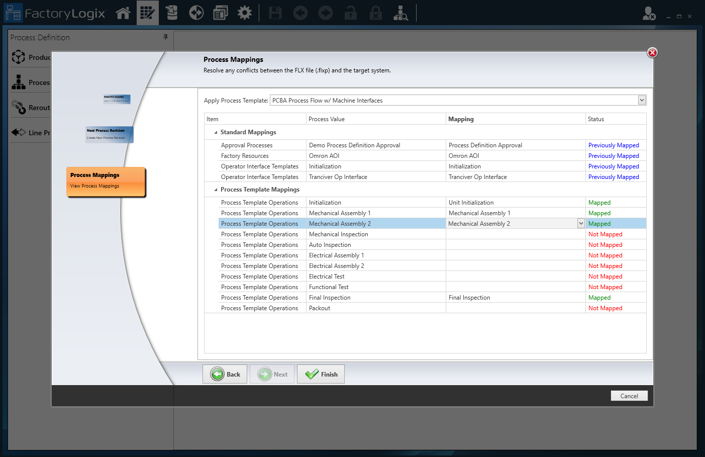 Processs Mappings dialog