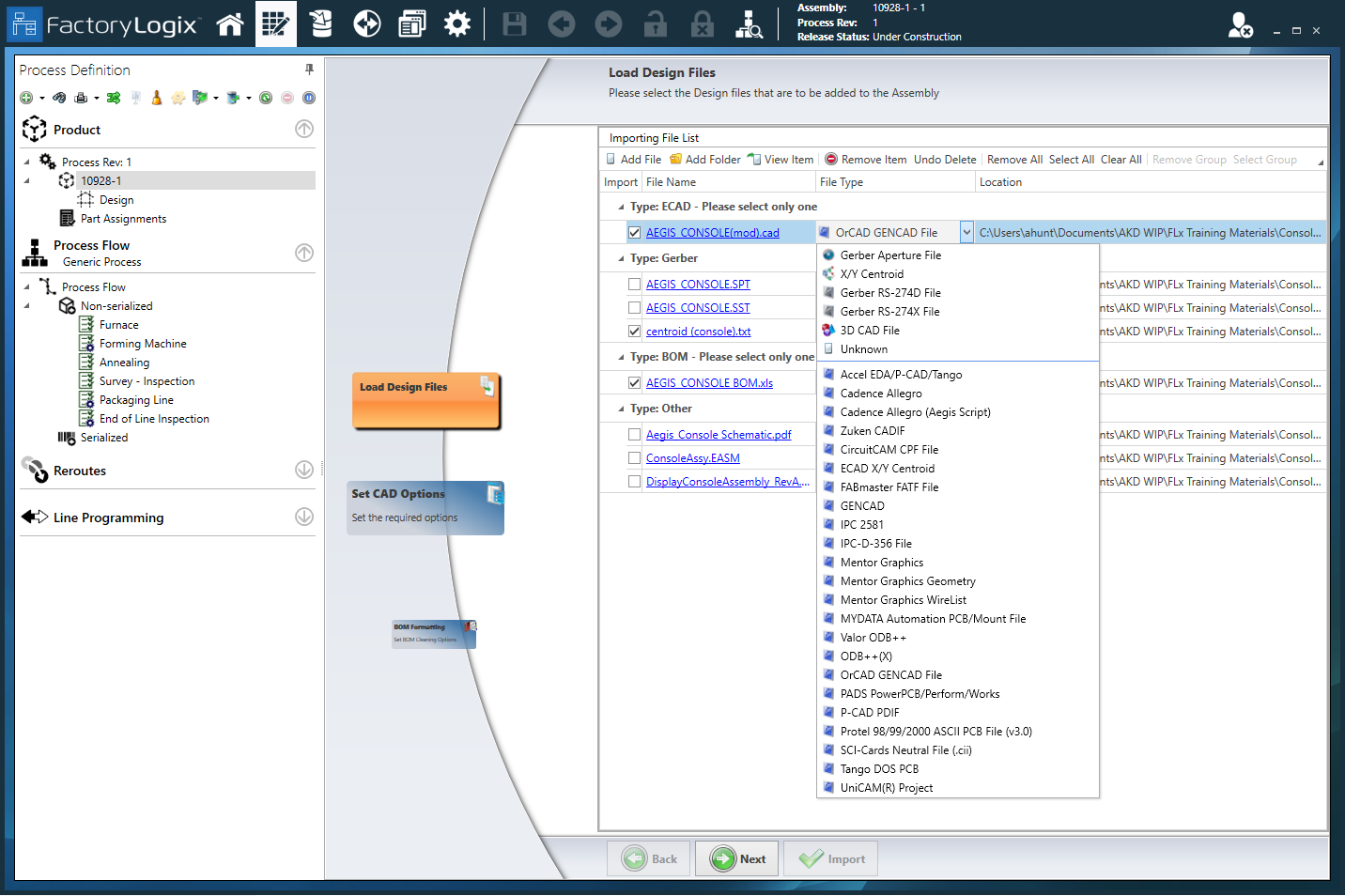 Load Design Files - Select File Type