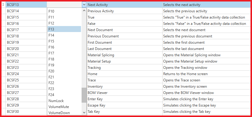 Select a keyboard shortcut for a barcode shortcut