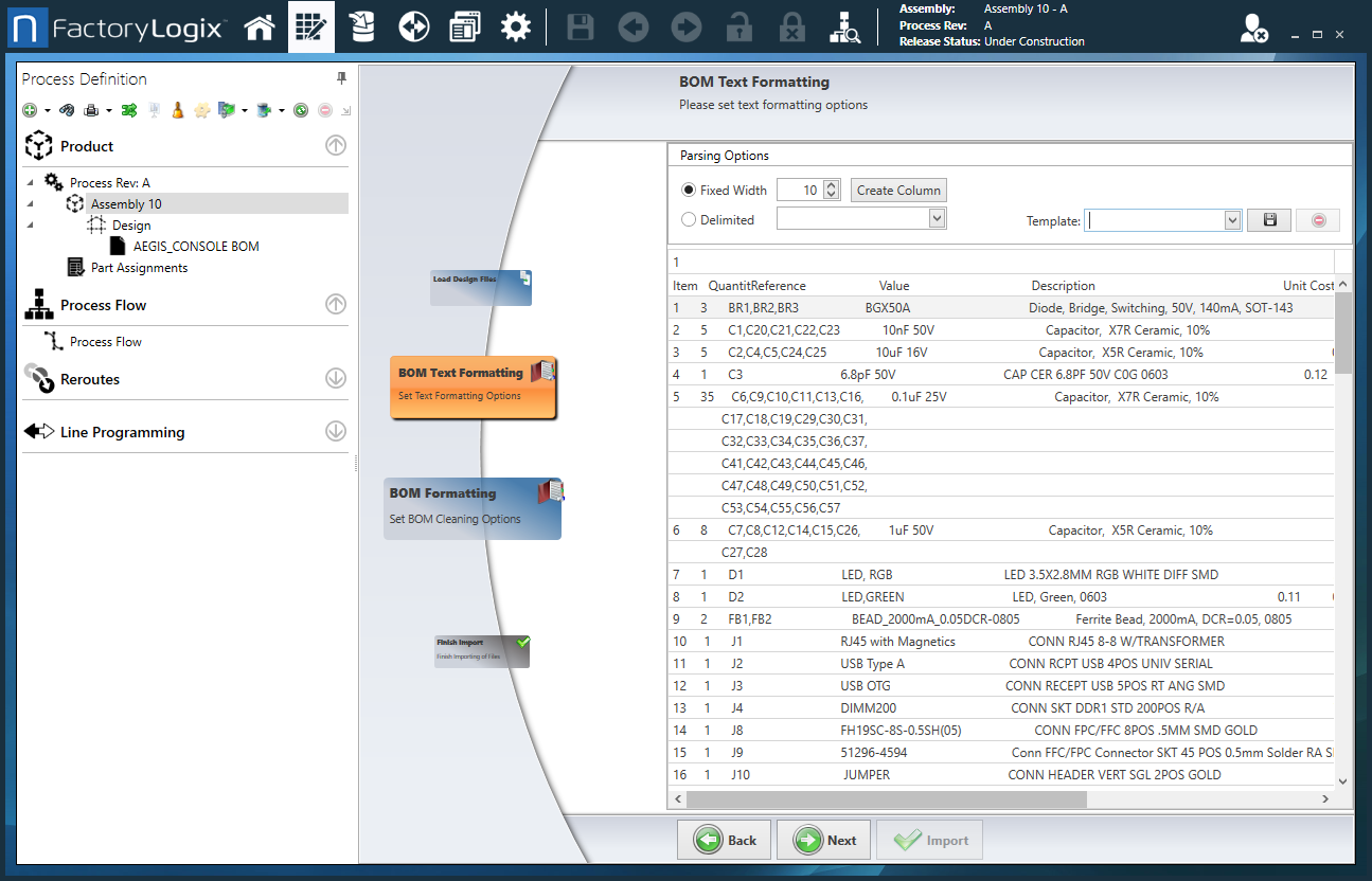 BOM text formatting wizard page