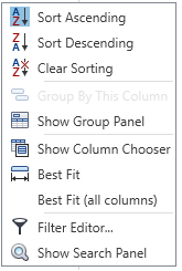Map Column Headers dialog editing menu