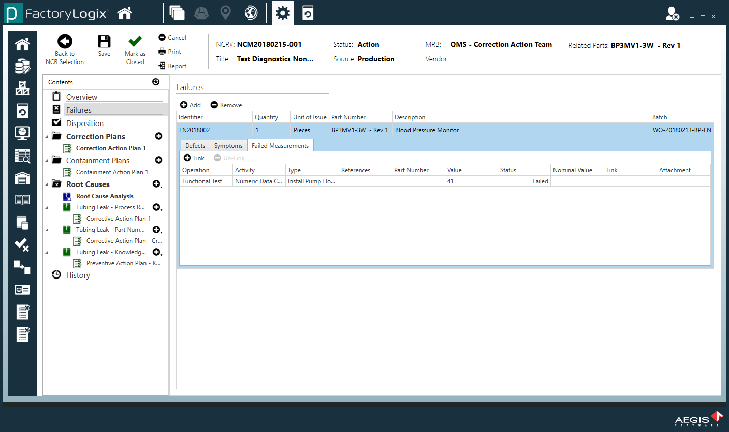 Non-conformance failures