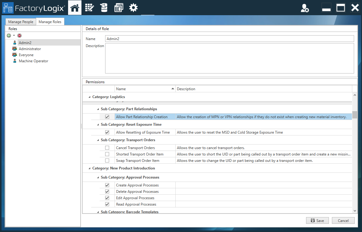 Manage Roles tab