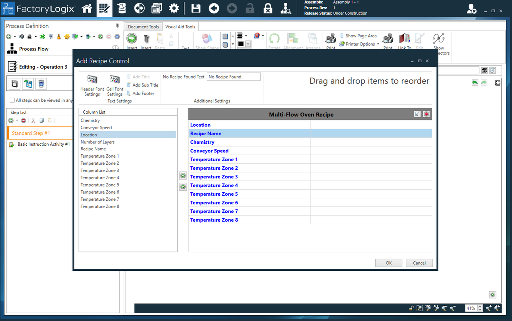 Add recipe Control dialog