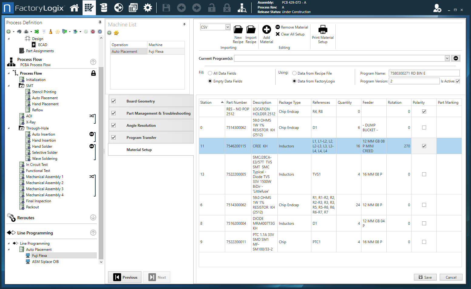 Material Setup - Machine Programming