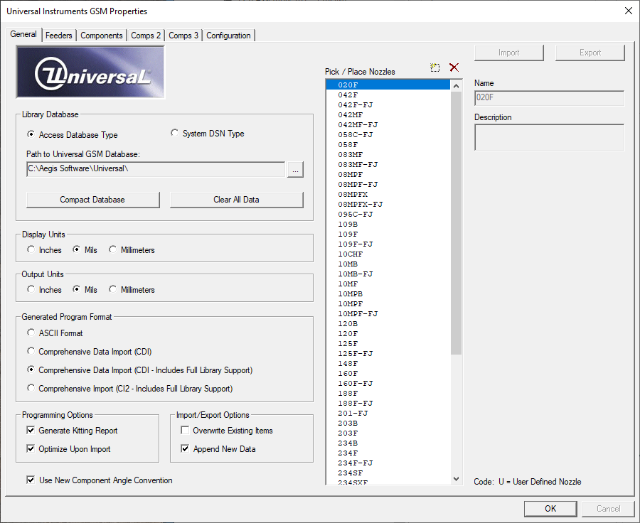 Universal Properties dialog CDI Full Library Support - General tab