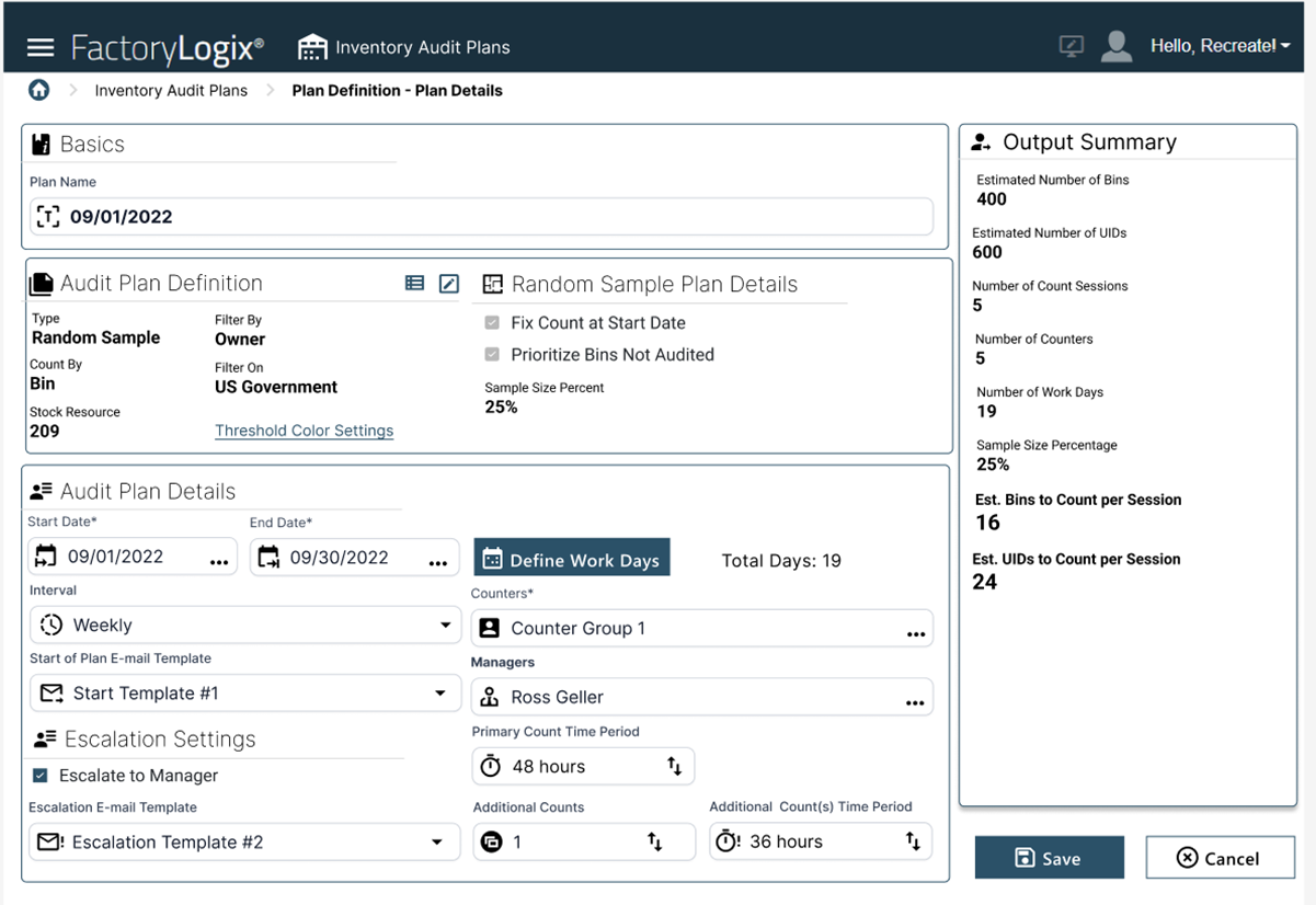 Example audit plan definition