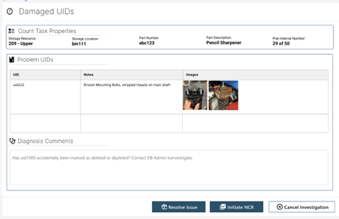 Count Discrepancy screen - Reason 4 - Damaged UIDs