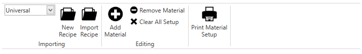 Material Setup toolbar