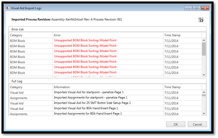 Visual aid import log