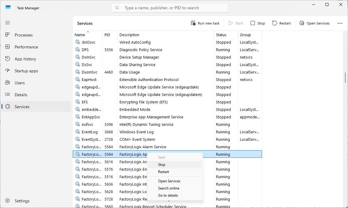 Stop the Application Service