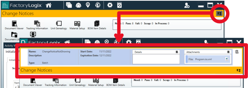 Change notices in FactoryLogix Operations