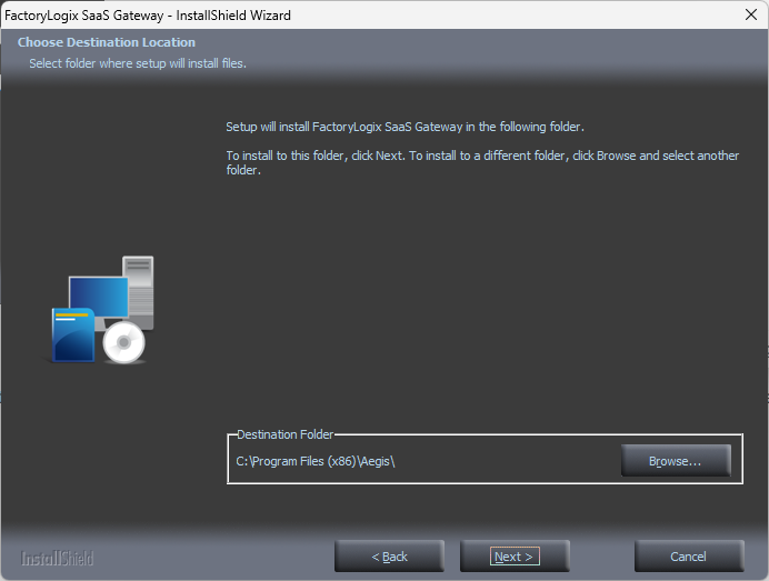 SaaS Gateway Installer - Choose Destination Location page
